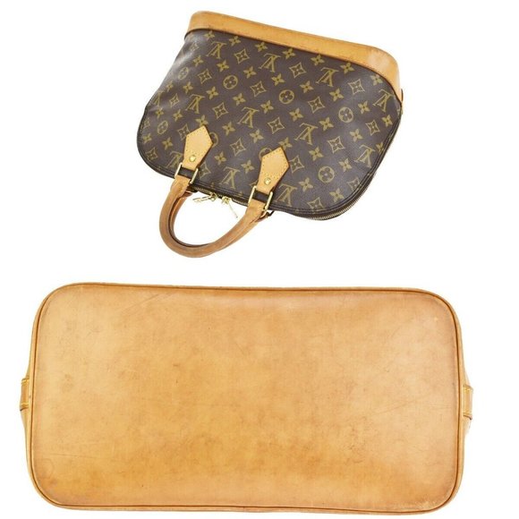 Authentic LOUIS VUITTON LV Logo Alma Hand Bag Monogram Leather Brown France - Picture 2 of 10